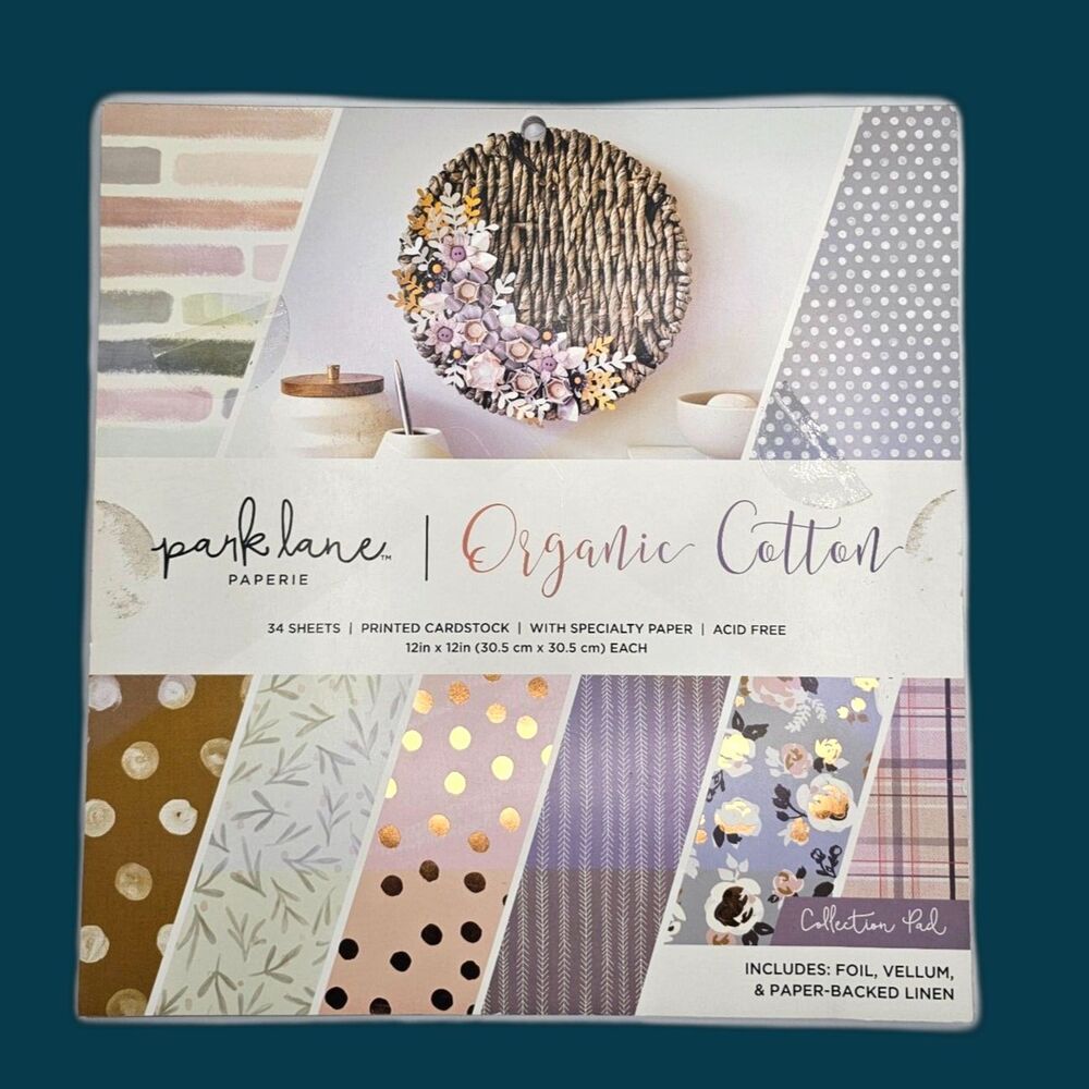 Park Lane Organic Cotton 12x12 Scrapbook Paper 34 Sheet Foil Vellum Linen Pad